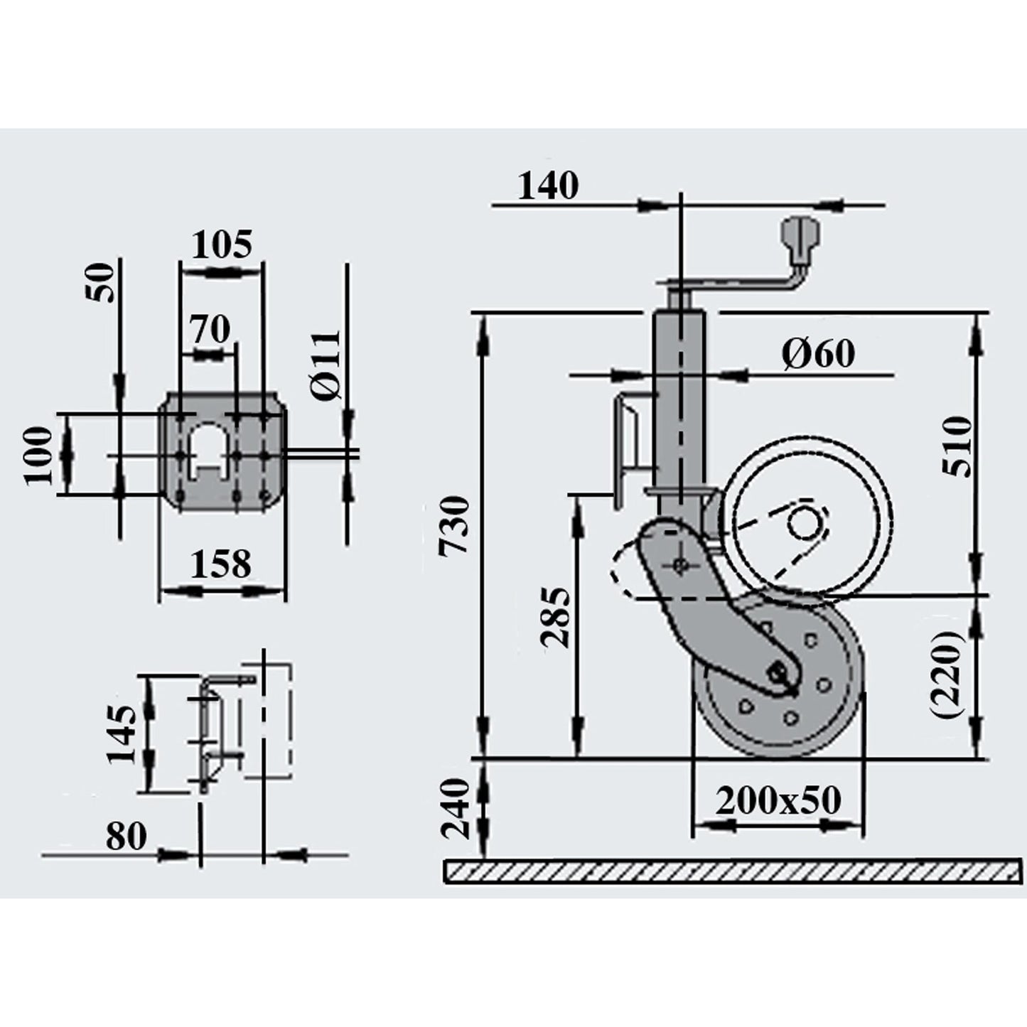 AL-KO trailer automatic support wheel 500kg 1212382