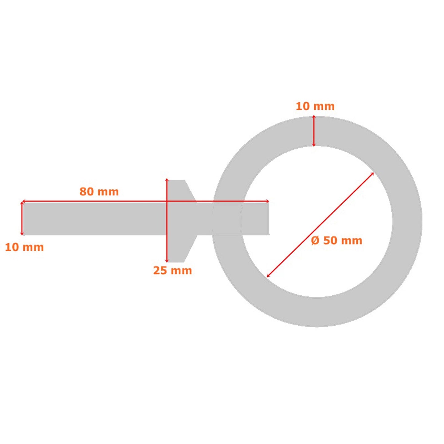 Eye bolt, galvanized, M10 x 45 mm, with ring, Ø 50 mm x 10 mm