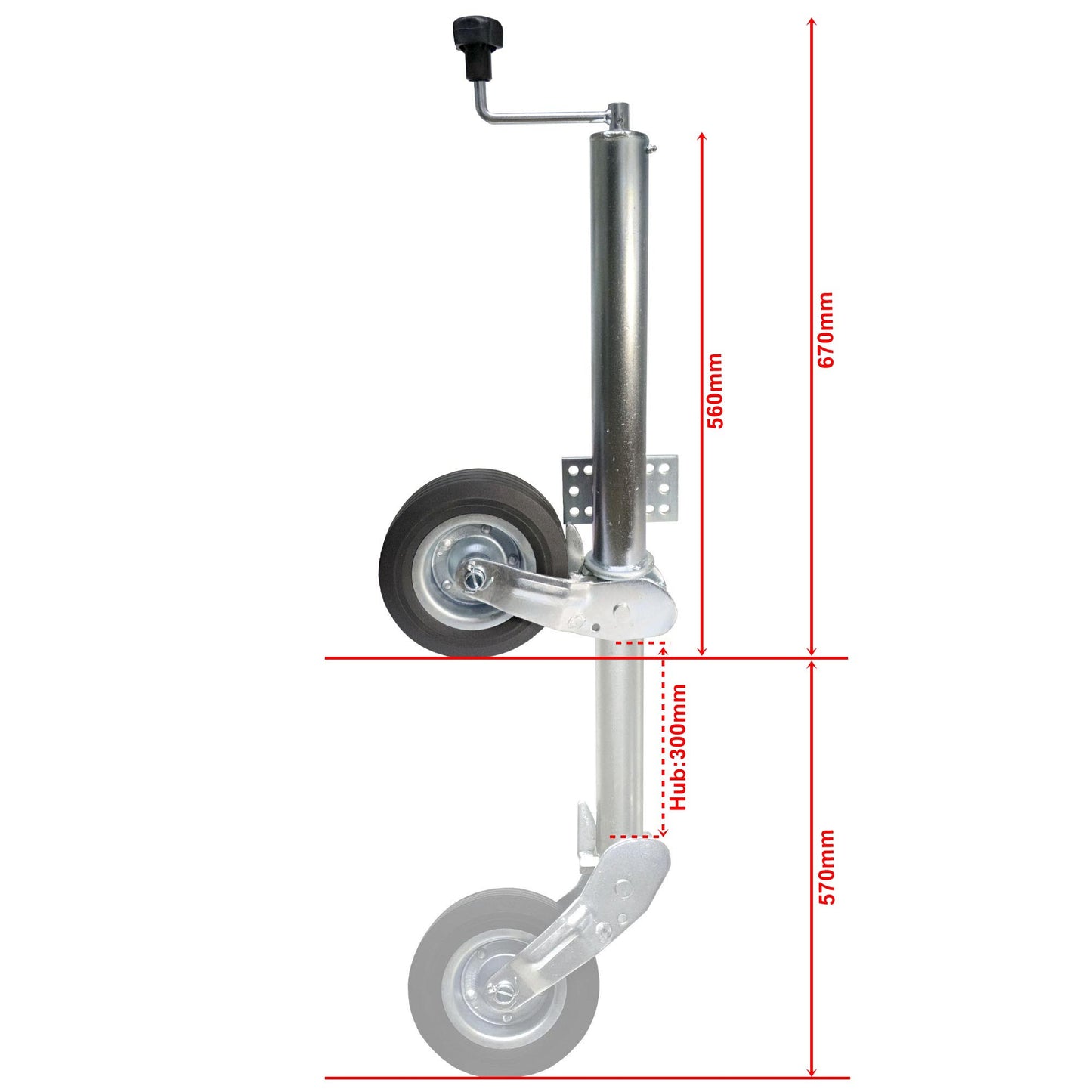 Trailer automatic jockey wheel 400kg flange 0mm + set of screws