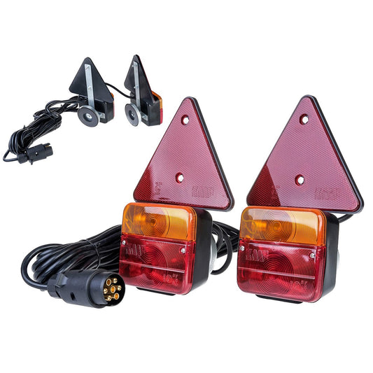 12V trailer tail light set with magnets and reflector