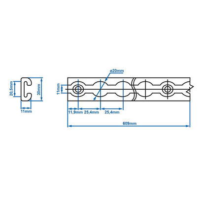 Lashing rail set 2x60cm 6 pieces