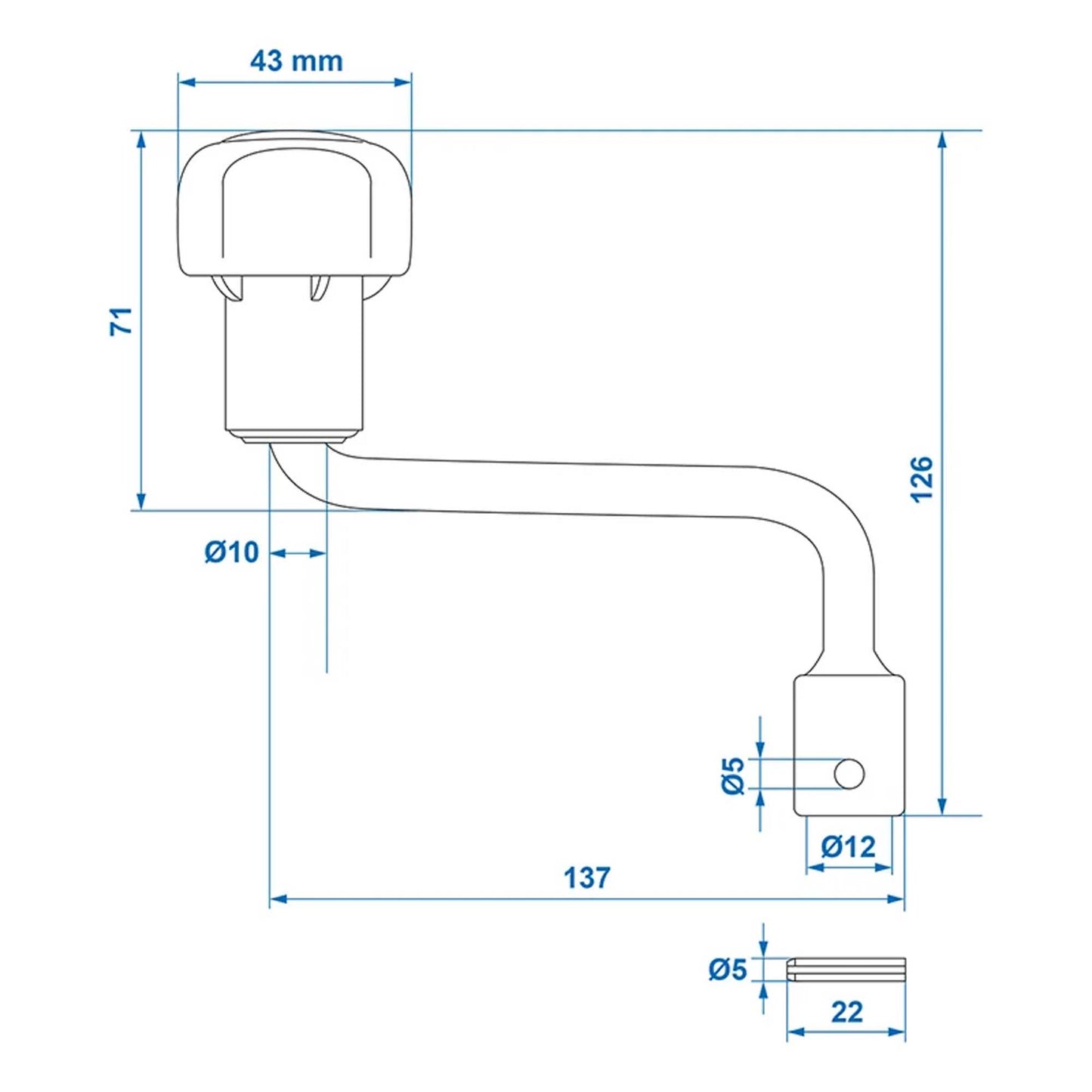 Replacement crank for 150kg support wheel 48mm