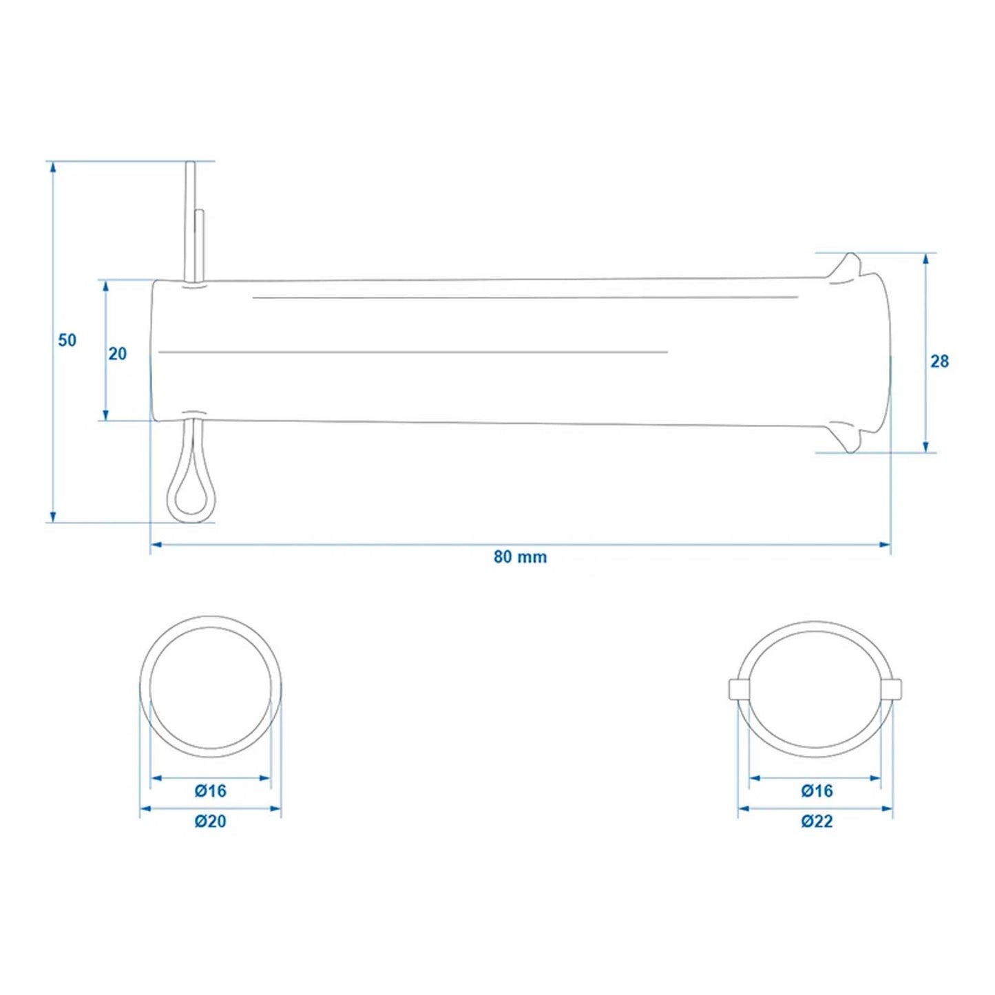 Axle with split pin for support wheel 48mm Ø20mm x 80mm