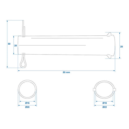 Axle with split pin for support wheel 48mm Ø20mm x 85mm