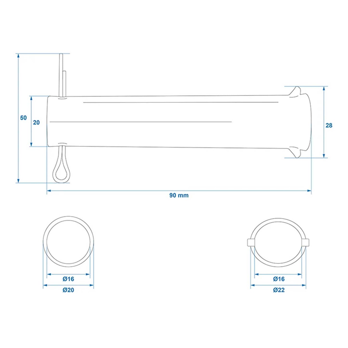 Achse mit Splint für Stützrad 60mm Ø20mm x 90mm