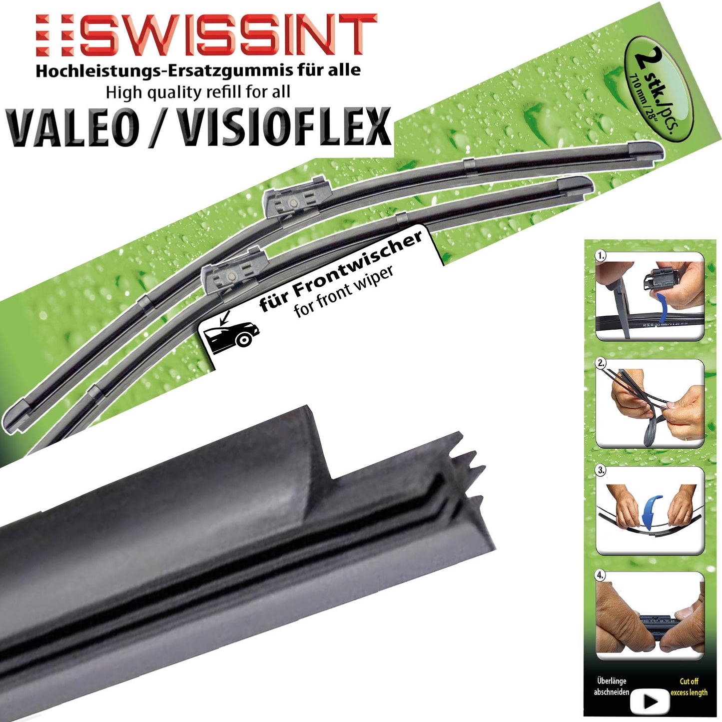 80000 Swissint 2x Ersatzgummi für Valeo-SWF-Visioflex Wischer 800mm