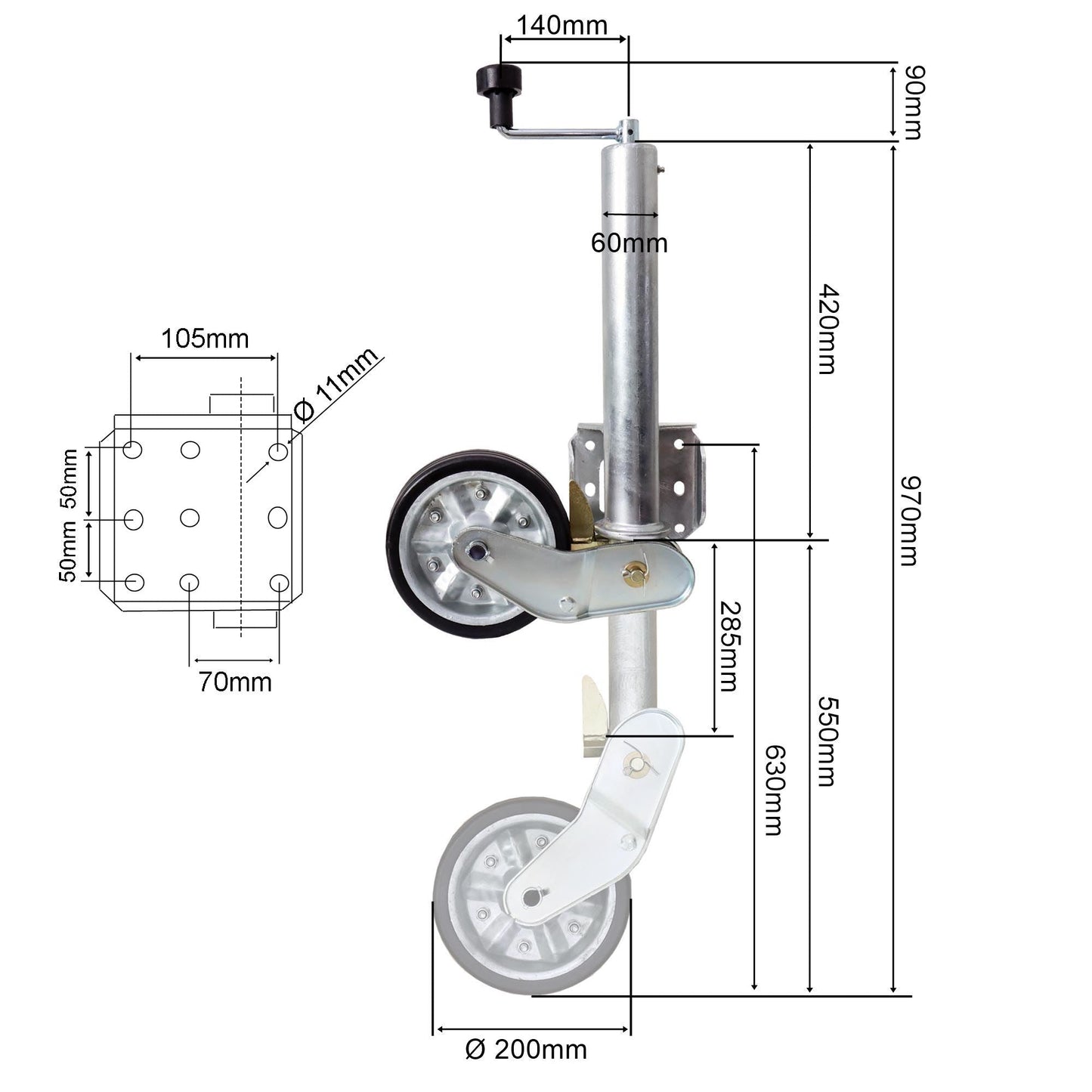 Stützrad 500KG TD60V 200x50 erhöhte Tragfähigkeit inkl. Befestigungsschrauben - TMN - shop.de