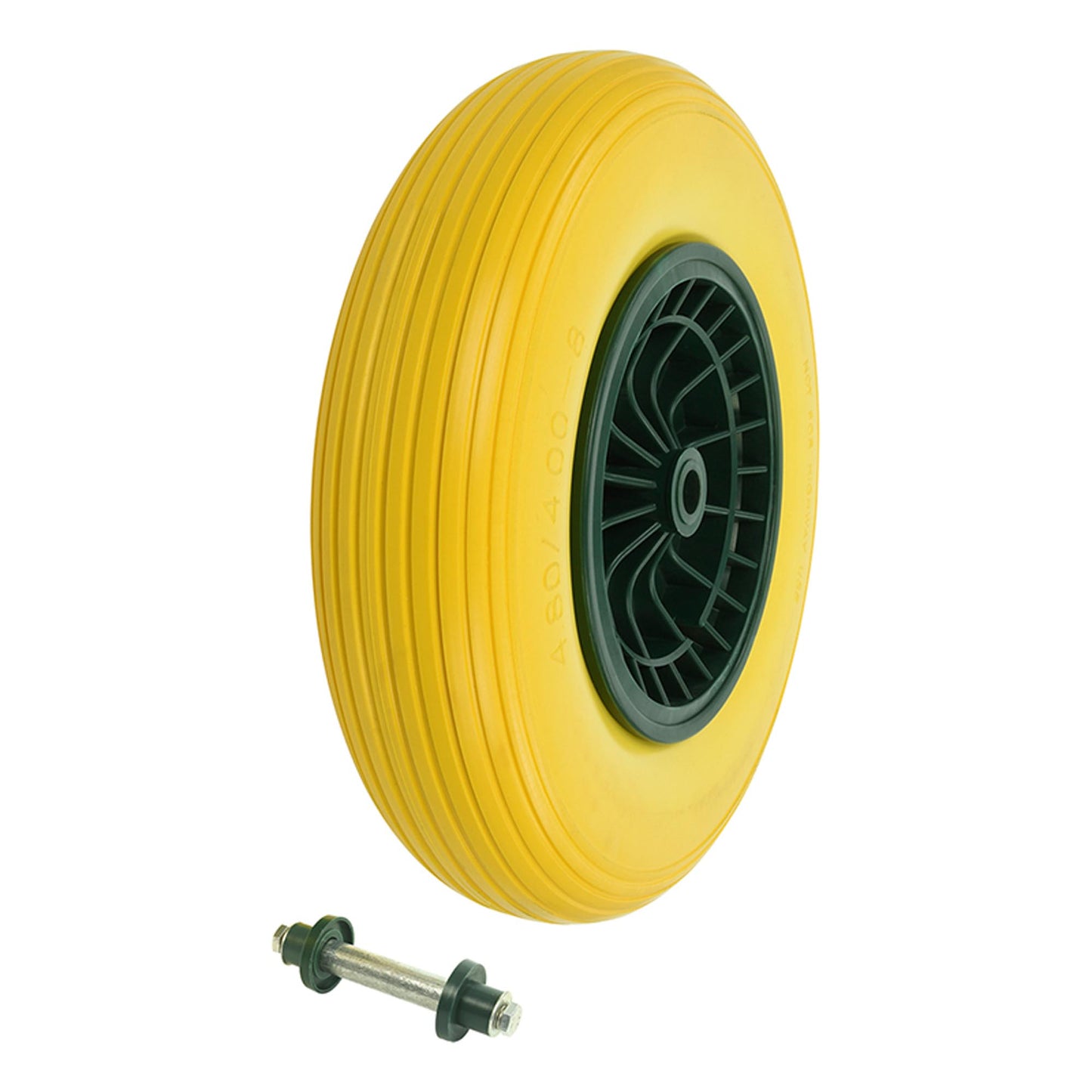 PU tire yellow plastic rim 16" 4.00-8 with axle