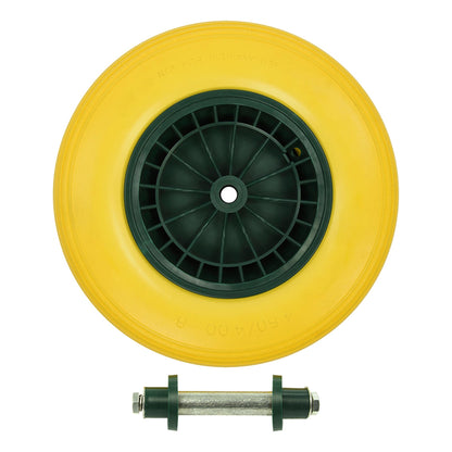 PU tire yellow plastic rim 16" 4.00-8 with axle