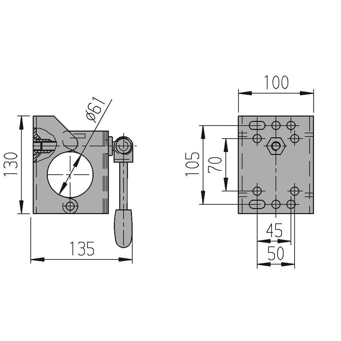 Clamp holder 60mm for support wheel with folding toggle