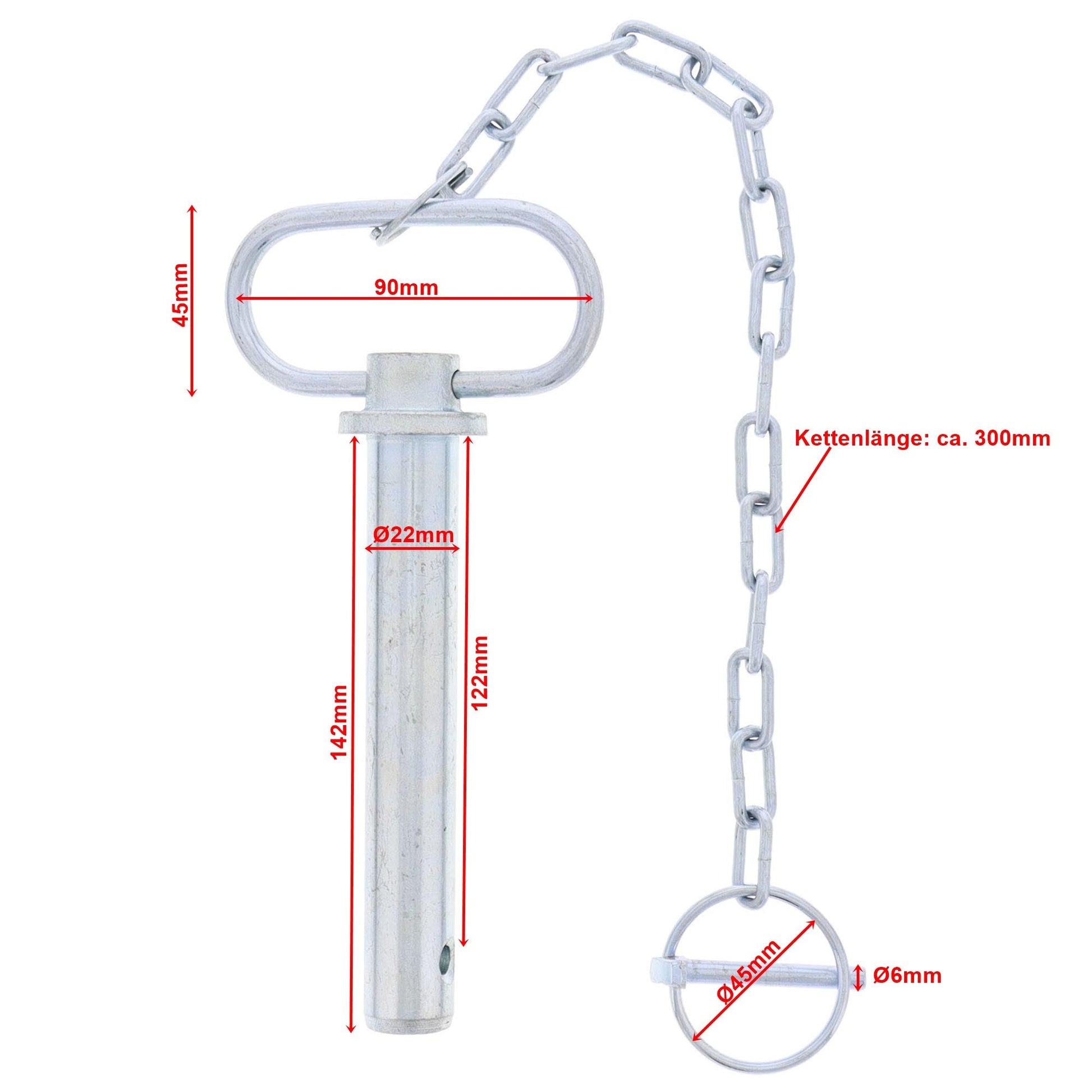 Unterlenkerbolzen mit Handgriff & Kette Kat.1 L - ca. 125mm - TMN - shop.de