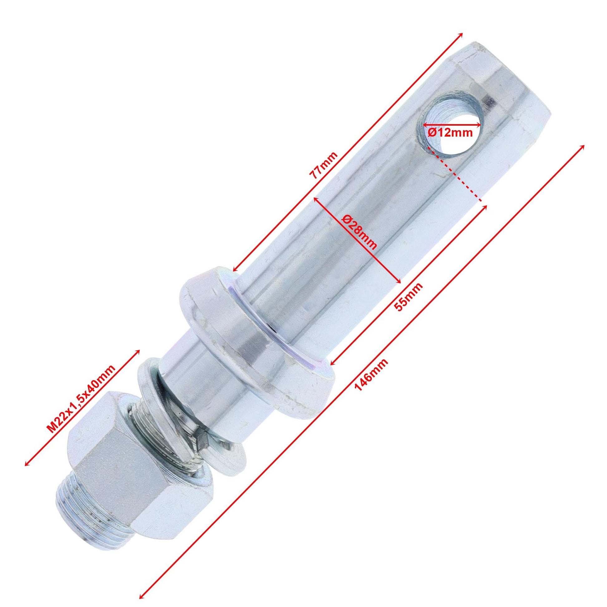 Unterlenkerbolzen zum Verschrauben Kat.2 Ø28mm L. 146mm M22x1,5 B:28mm - TMN - shop.de